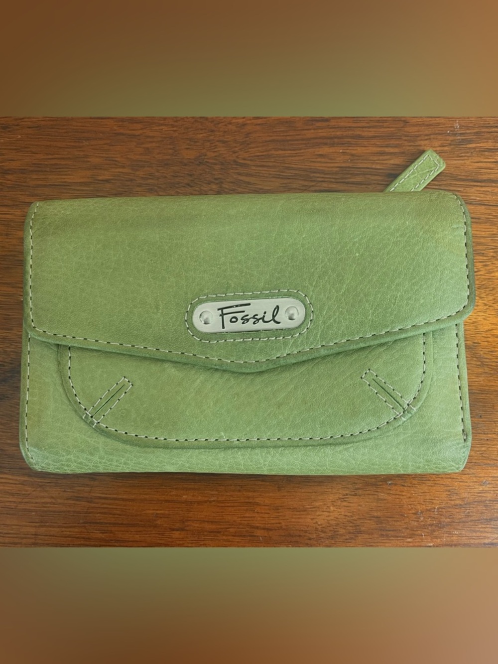 Fossil Light Green Genuine Leather Envelope Wallet